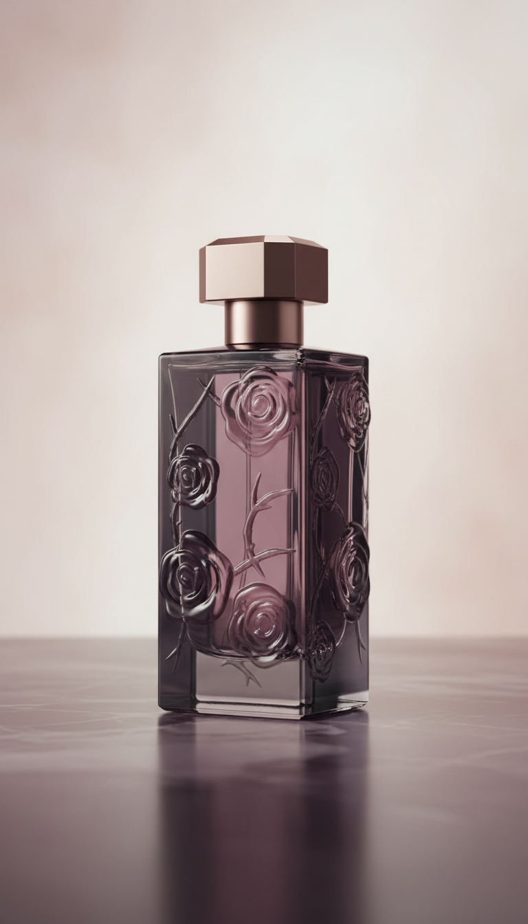 Rose Sombre embossed glass bottle